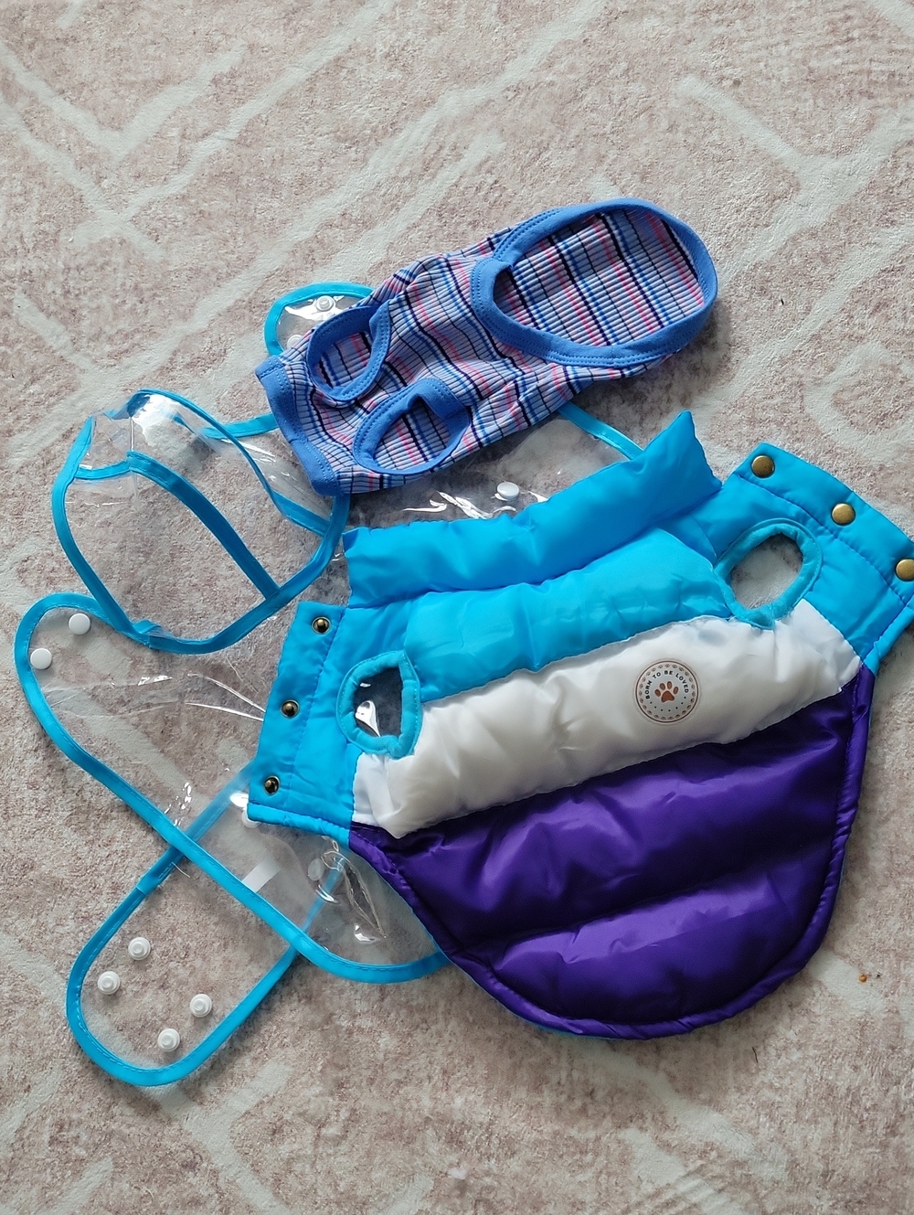 Tri-Color Blue White Purple Puffer Dog Vest Harness